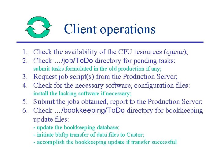 Client operations 1. Check the availability of the CPU resources (queue); 2. Check …/job/To. Client operations 1. Check the availability of the CPU resources (queue); 2. Check …/job/To.