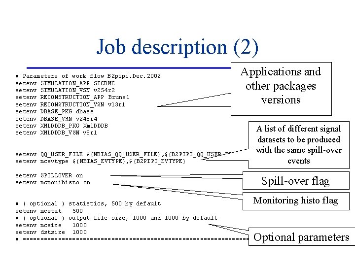 Job description (2) # Parameters of work flow B 2 pipi. Dec. 2002 setenv Job description (2) # Parameters of work flow B 2 pipi. Dec. 2002 setenv