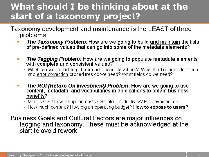 What should I be thinking about at the start of a taxonomy project? Taxonomy