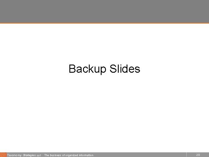 Backup Slides Taxonomy Strategies LLC The business of organized information 20 