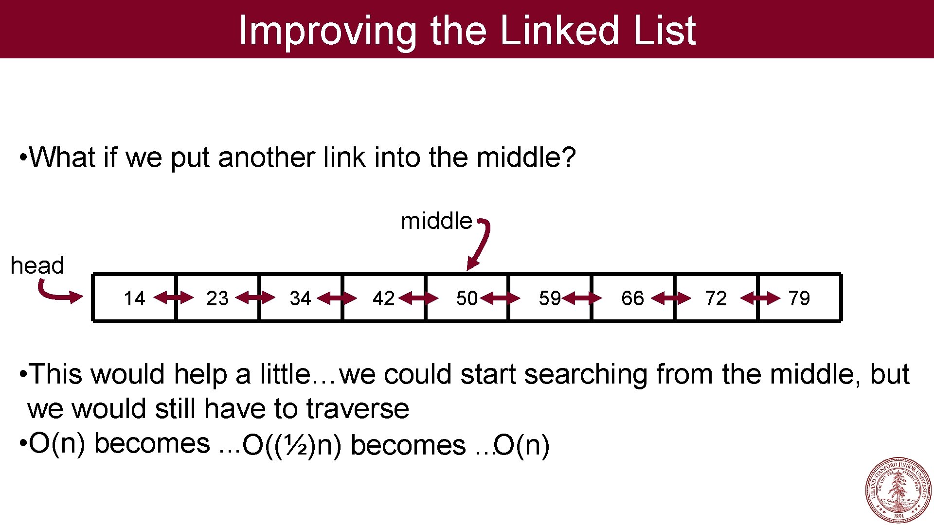 Improving the Linked List • What if we put another link into the middle?