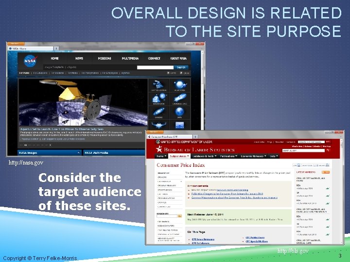 OVERALL DESIGN IS RELATED TO THE SITE PURPOSE http: //nasa. gov Consider the target