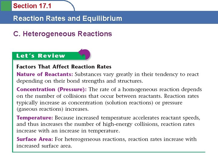 Section 17. 1 Reaction Rates and Equilibrium C. Heterogeneous Reactions 