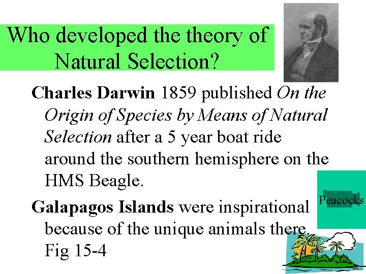 Who developed theory of Natural Selection? Charles Darwin 1859 published On the Origin of