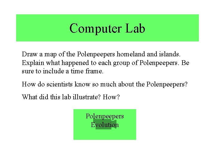 Computer Lab Draw a map of the Polenpeepers homeland islands. Explain what happened to