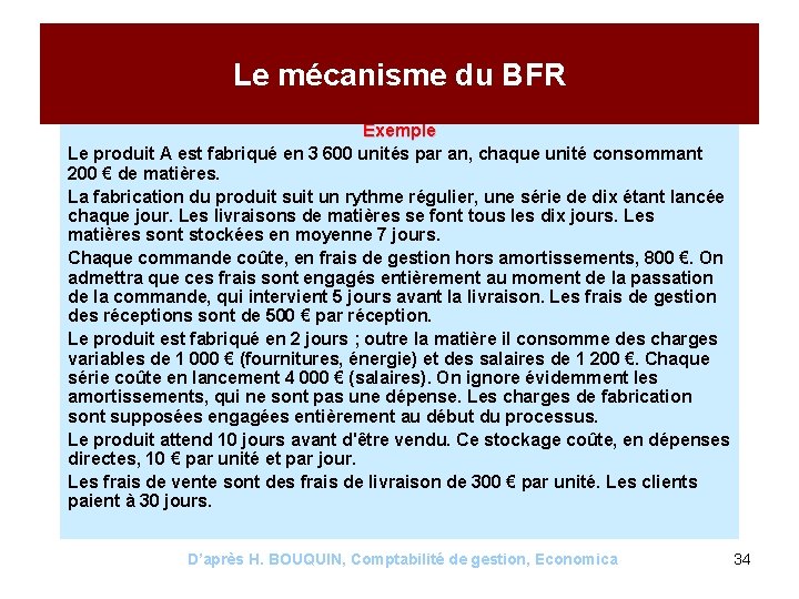 Le mécanisme du BFR Exemple Le produit A est fabriqué en 3 600 unités