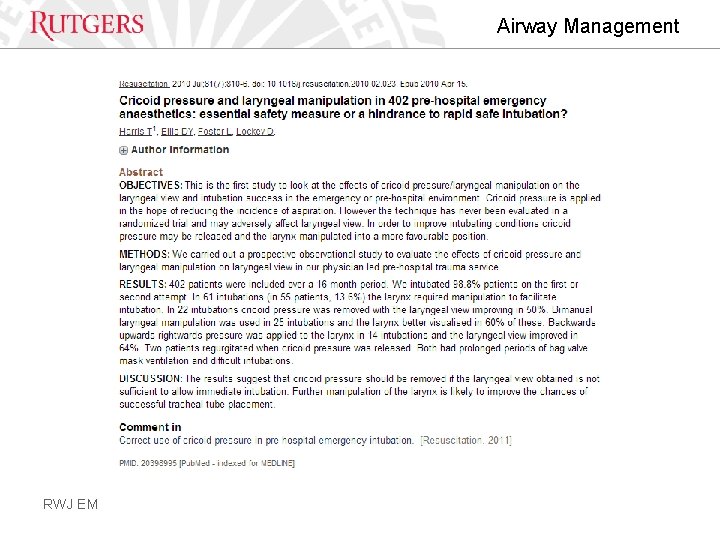 Airway Management RWJ EM 