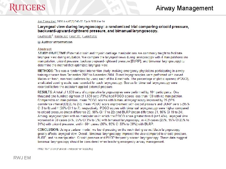 Airway Management RWJ EM 