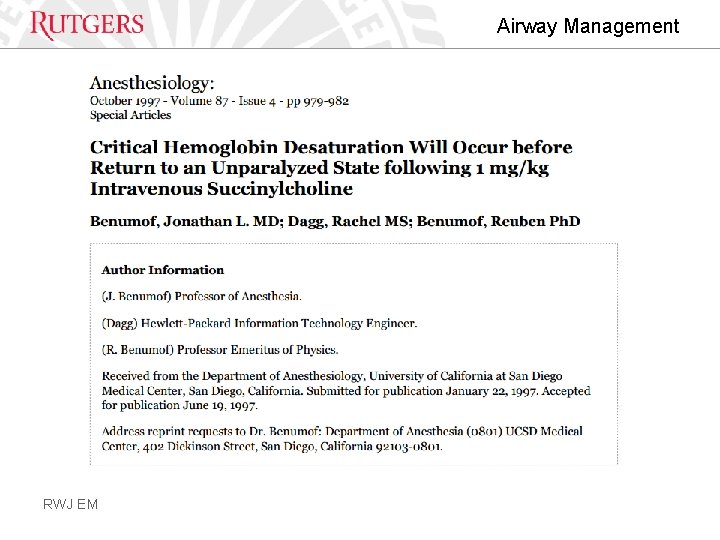 Airway Management RWJ EM 