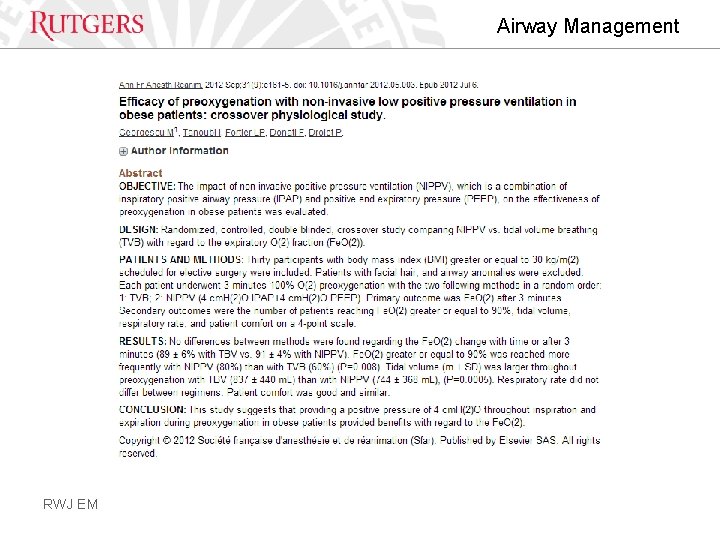 Airway Management RWJ EM 