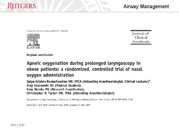 Airway Management RWJ EM 