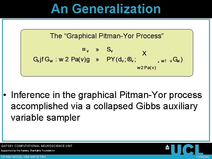 An Generalization The “Graphical Pitman-Yor Process” • Inference in the graphical Pitman-Yor process accomplished