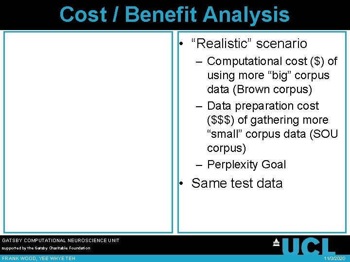 Cost / Benefit Analysis • “Realistic” scenario – Computational cost ($) of using more