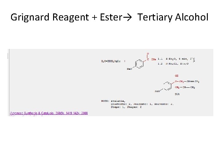 Grignard Reagent + Ester→ Tertiary Alcohol 