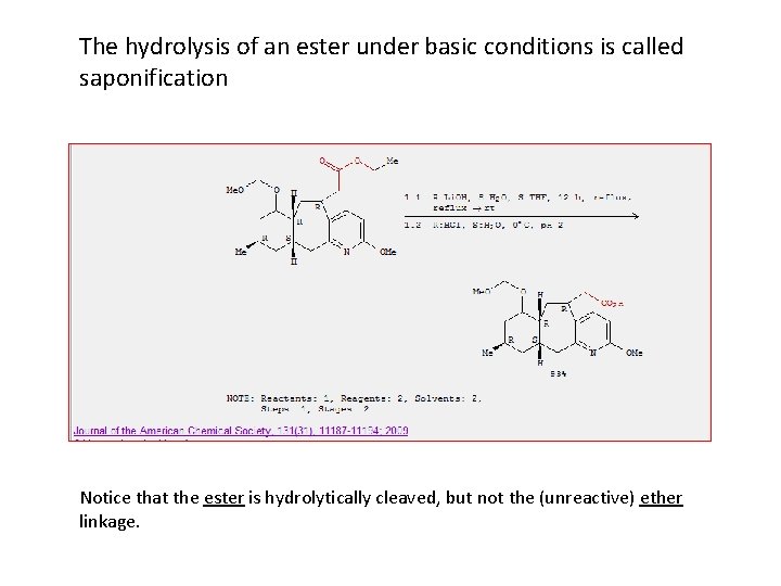 The hydrolysis of an ester under basic conditions is called saponification Notice that the