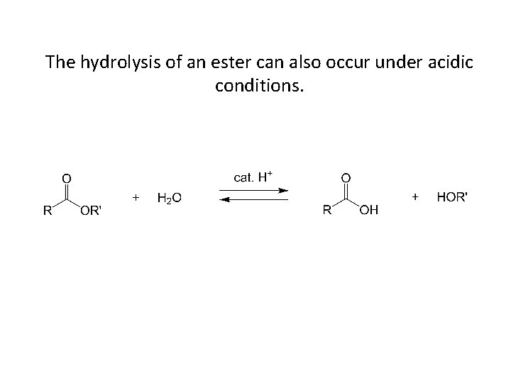 The hydrolysis of an ester can also occur under acidic conditions. 