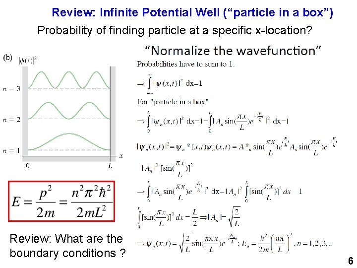 Review: Infinite Potential Well (“particle in a box”) Probability of finding particle at a
