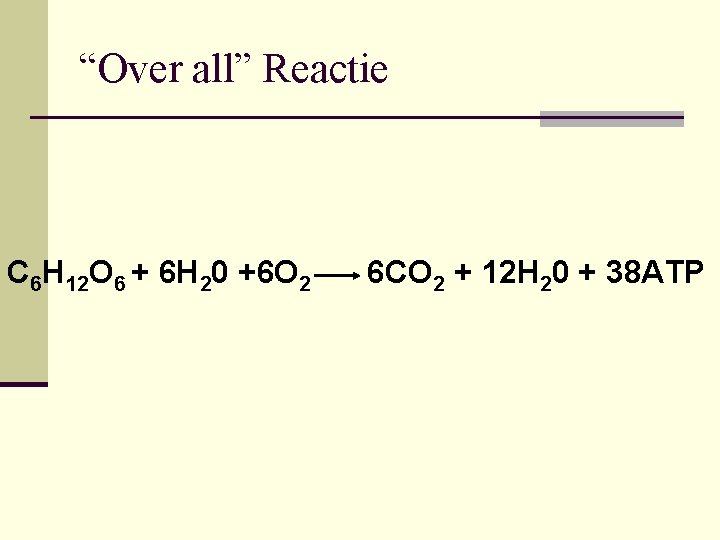 “Over all” Reactie C 6 H 12 O 6 + 6 H 20 +6