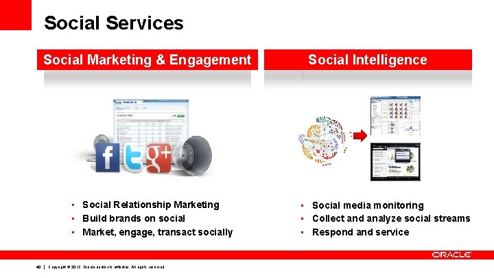 Social Services Social Marketing & Engagement • Social Relationship Marketing • Build brands on