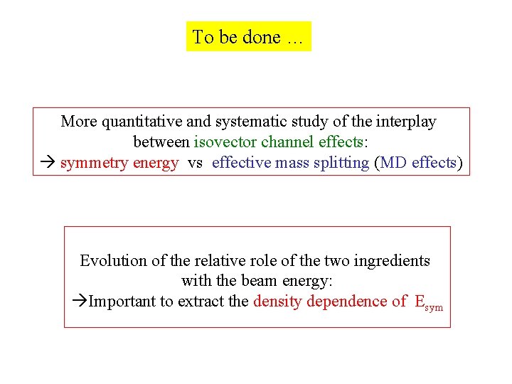 To be done … More quantitative and systematic study of the interplay between isovector