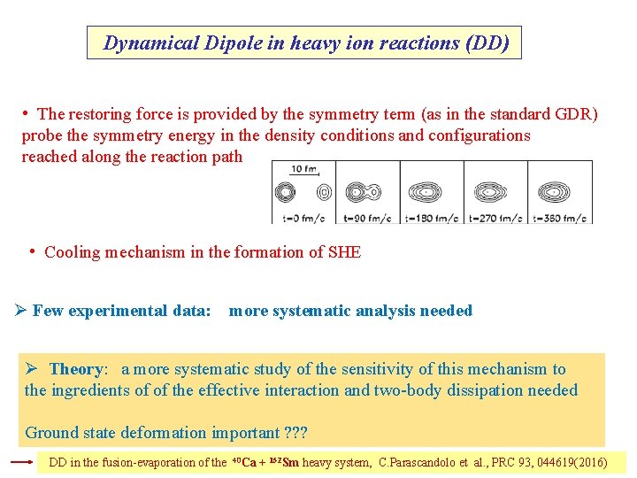 Dynamical Dipole in heavy ion reactions (DD) • The restoring force is provided by