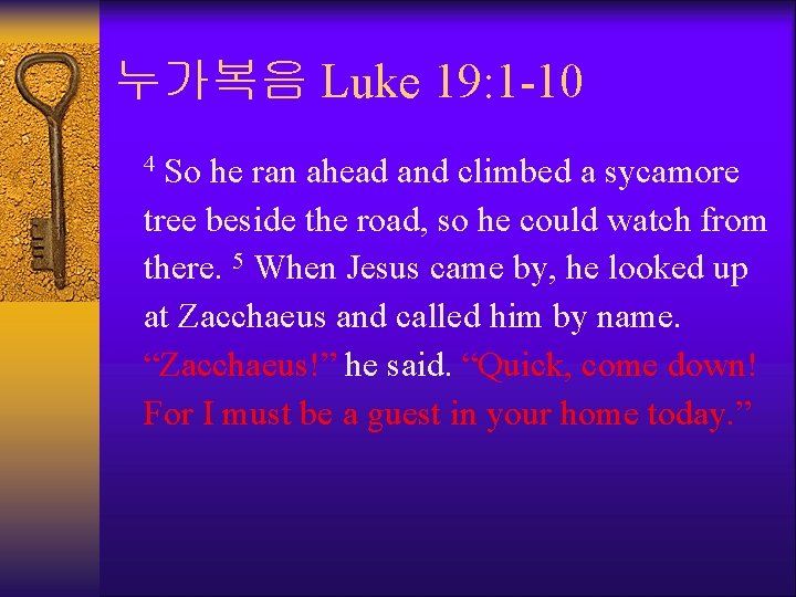 누가복음 Luke 19: 1 -10 So he ran ahead and climbed a sycamore tree