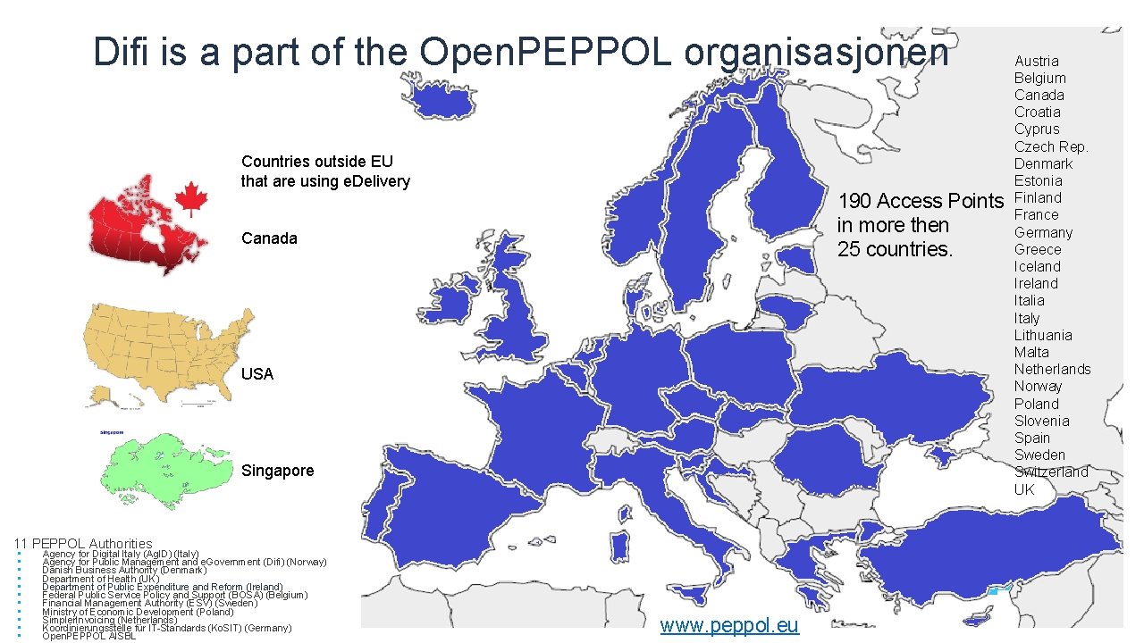 Difi is a part of the Open. PEPPOL organisasjonen Countries outside EU that are