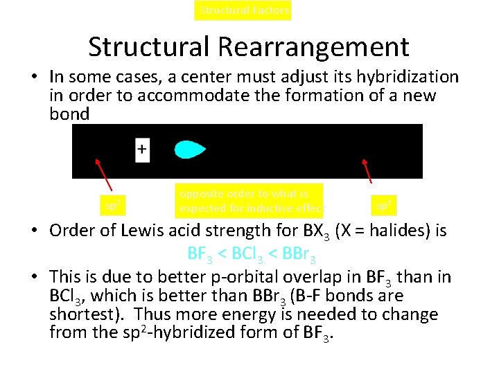 Structural Factors Structural Rearrangement • In some cases, a center must adjust its hybridization