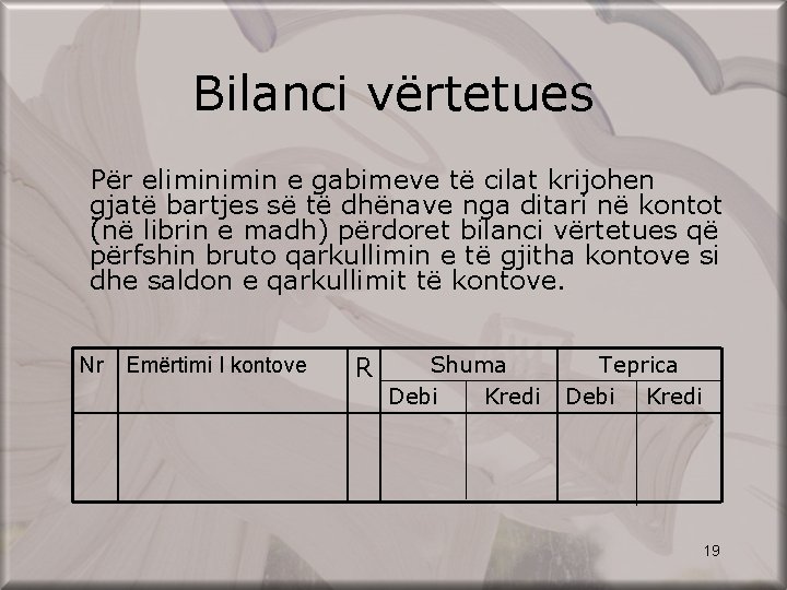 Bilanci vërtetues Për elimin e gabimeve të cilat krijohen gjatë bartjes së të dhënave