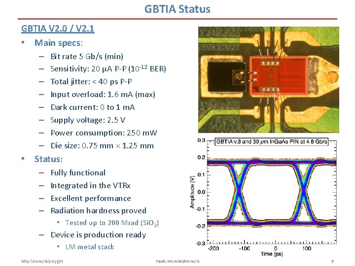 GBTIA Status GBTIA V 2. 0 / V 2. 1 • Main specs: –