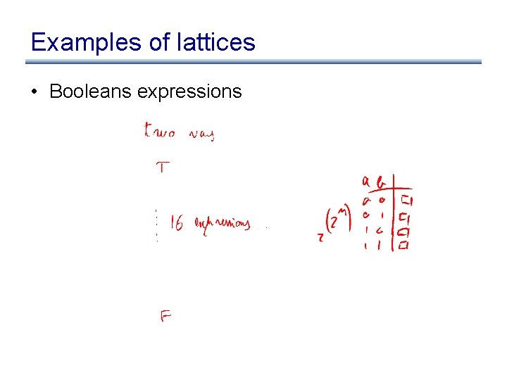 Examples of lattices • Booleans expressions 