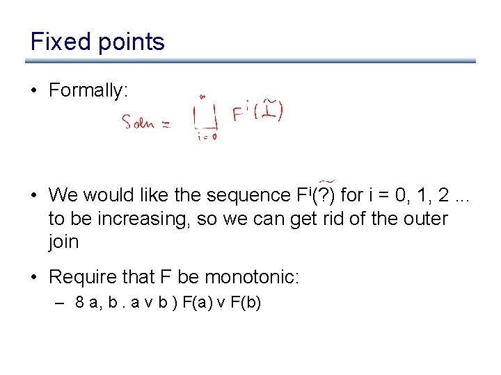 Fixed points • Formally: • We would like the sequence Fi(? ) for i