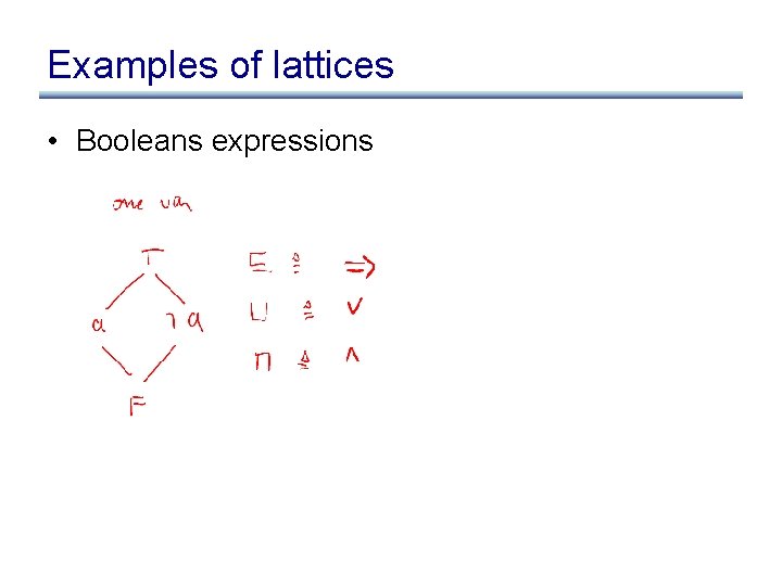 Examples of lattices • Booleans expressions 