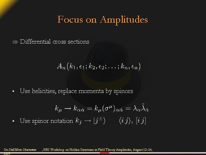 Focus on Amplitudes Differential cross sections • Use helicities, replace momenta by spinors •