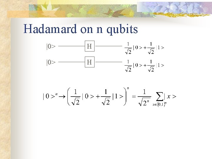 Hadamard on n qubits |0> H 