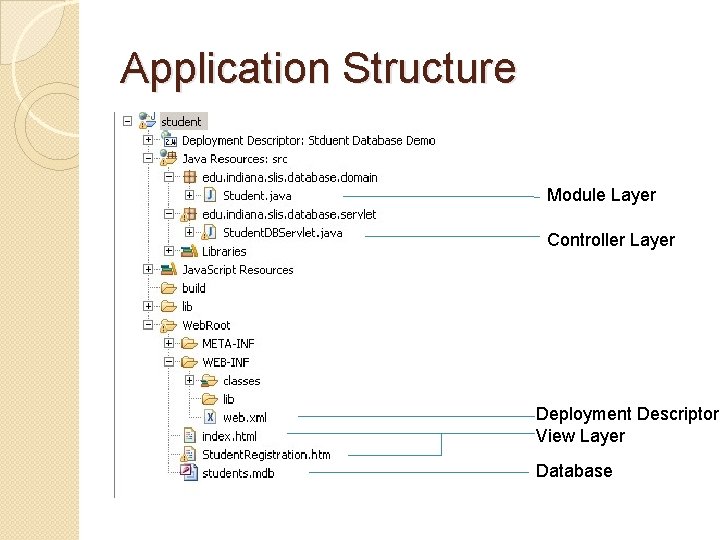 Application Structure Module Layer Controller Layer Deployment Descriptor View Layer Database Application Structure Module Layer Controller Layer Deployment Descriptor View Layer Database