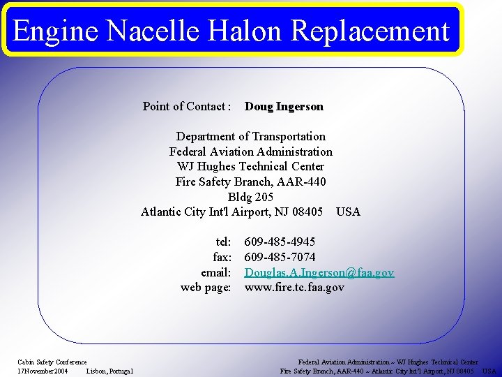 Engine Nacelle Halon Replacement Point Of Contact Doug