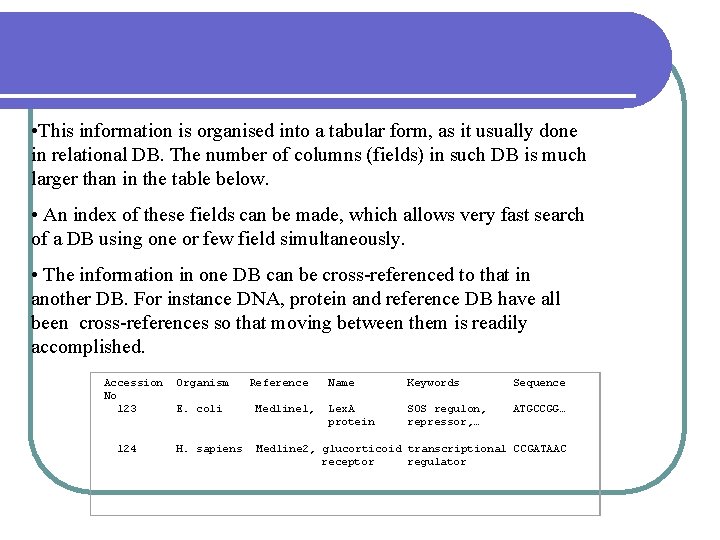  • This information is organised into a tabular form, as it usually done