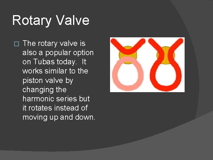 Rotary Valve � The rotary valve is also a popular option on Tubas today.