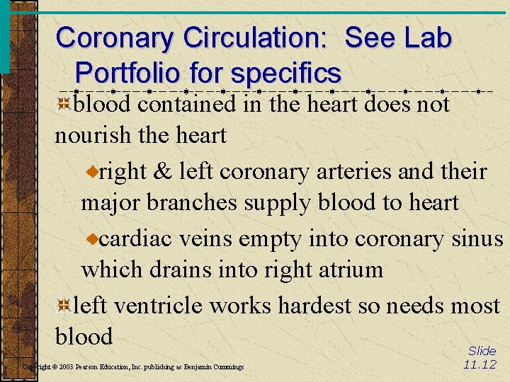 Coronary Circulation: See Lab Portfolio for specifics blood contained in the heart does not