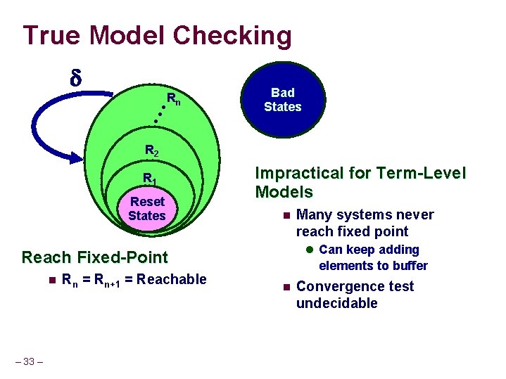 True Model Checking Bad States • • • Rn R 2 R 1 Reset