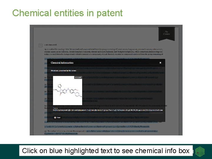 Chemical entities in patent Click on blue highlighted text to see chemical info box