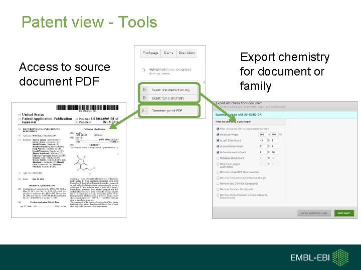 Patent view - Tools Access to source document PDF Export chemistry for document or