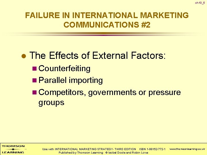 ch 10_5 FAILURE IN INTERNATIONAL MARKETING COMMUNICATIONS #2 l The Effects of External Factors: