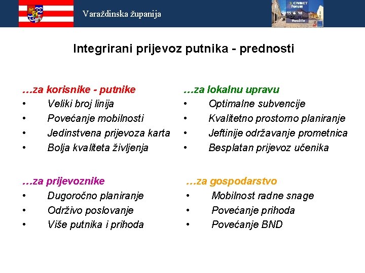 Varaždinska županija Integrirani prijevoz putnika - prednosti …za korisnike - putnike • Veliki broj