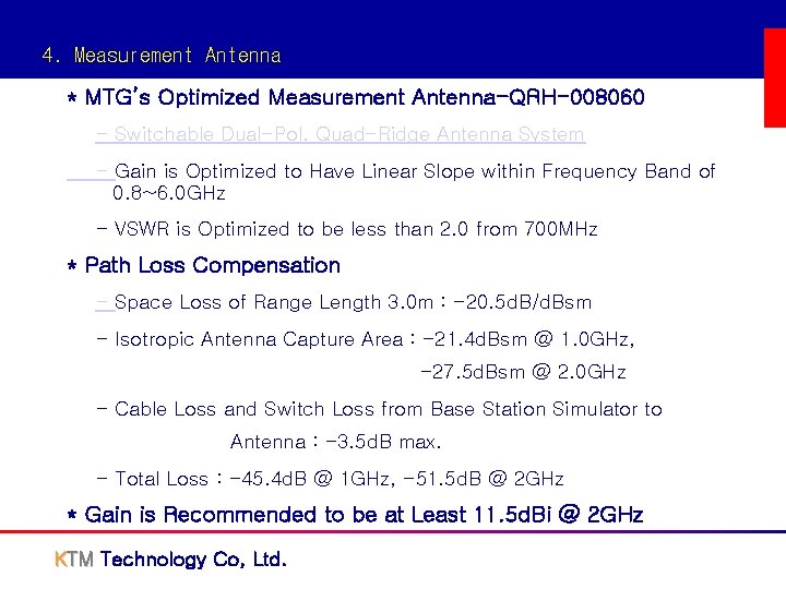 4. Measurement Antenna * MTG’s Optimized Measurement Antenna-QRH-008060 - Switchable Dual-Pol. Quad-Ridge Antenna System