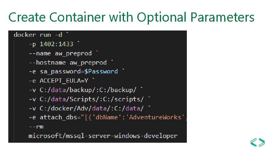 Create Container with Optional Parameters 