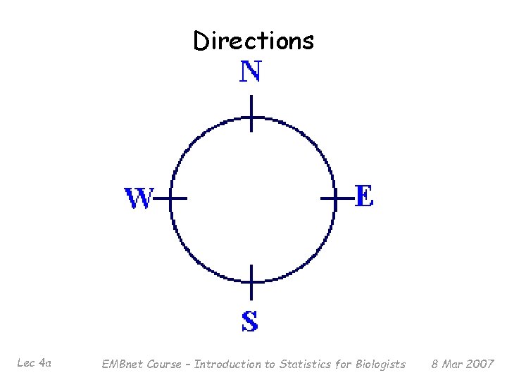 Directions Lec 4 a EMBnet Course – Introduction to Statistics for Biologists 8 Mar