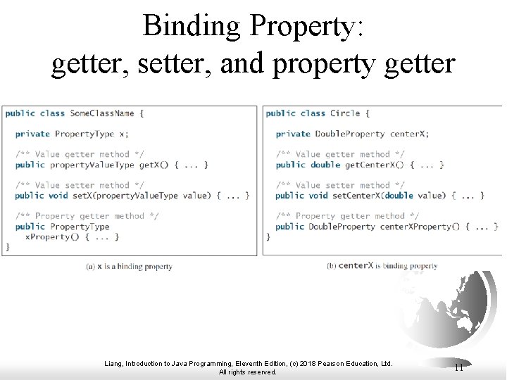 Binding Property: getter, setter, and property getter Liang, Introduction to Java Programming, Eleventh Edition, Binding Property: getter, setter, and property getter Liang, Introduction to Java Programming, Eleventh Edition,