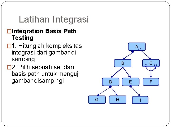Latihan Integrasi �Integration Basis Path Testing � 1. Hitunglah kompleksitas integrasi dari gambar di